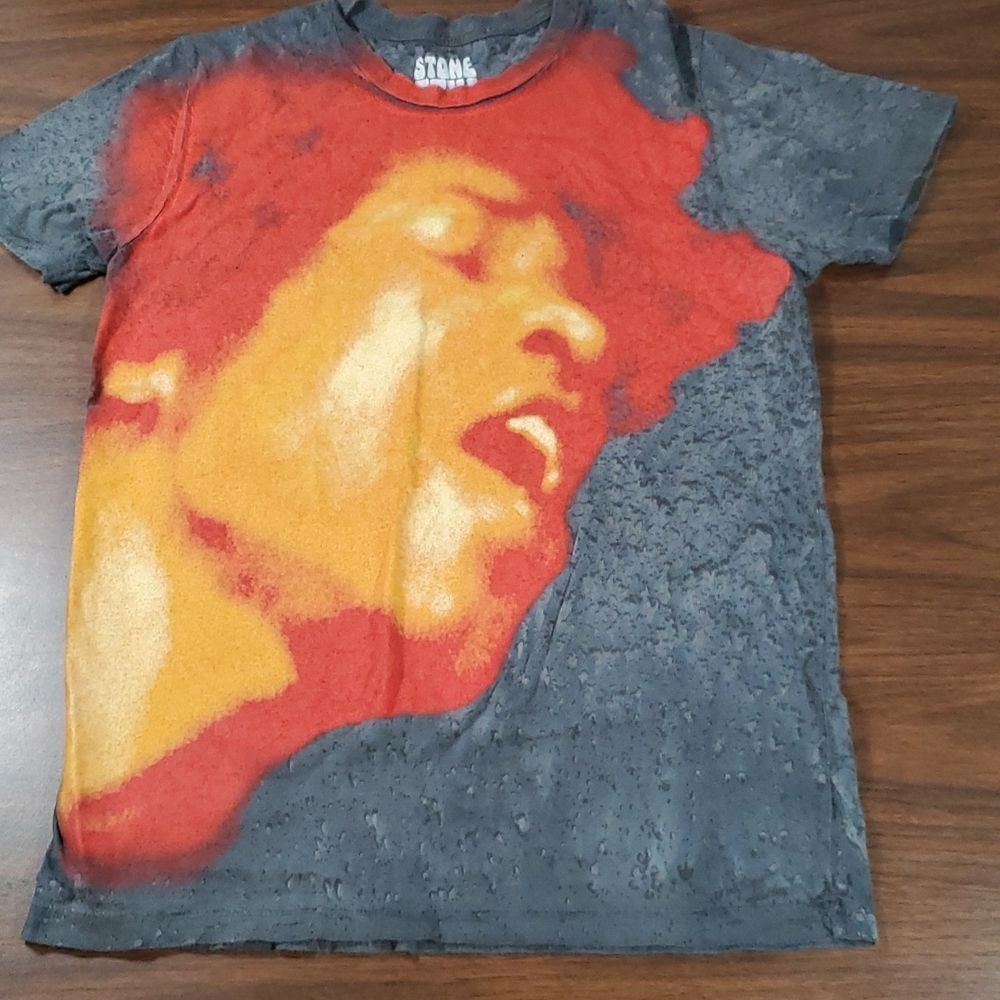 Stone Free Jimi Hendrix Graphic T-Shirt Size‎ Small Orange Red & Grey